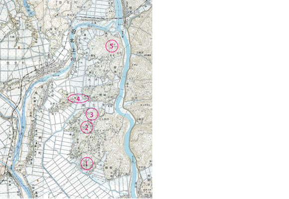 桃生城の所在候補地を示した図