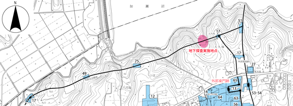 多賀城跡外郭北辺の地下探査実施地点図