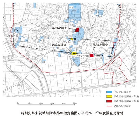 特別史跡多賀城跡附寺跡の指定範囲と平成26・27年度調査対象地